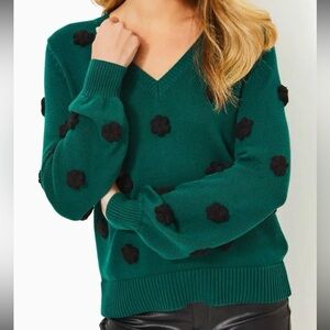 Lilly Pulitzer Wyla Sweater Crochet Floral Villa Green Oversized XS